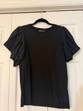 Zara Black Flutter Sleeve Tee